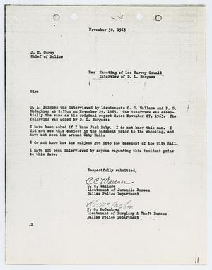 [Report from C. C. Wallace to Chief J. E. Curry, November 30, 1963]