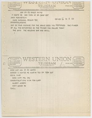 [Telegrams to Jack Ruby from McLean's Bar and Grill and Albert Joseph, November 24, 1963 #2]