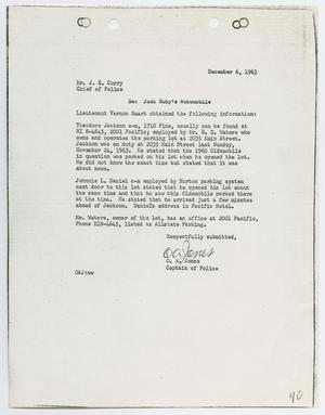 Primary view of object titled '[Report from O. A. Jones to Chief J. E. Curry, December 6, 1963]'.