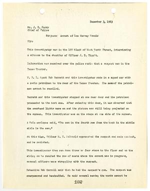 [Report from W. R. Westbrook to Chief J. E. Curry, concerning the arrest of Lee Harvey Oswald #1]
