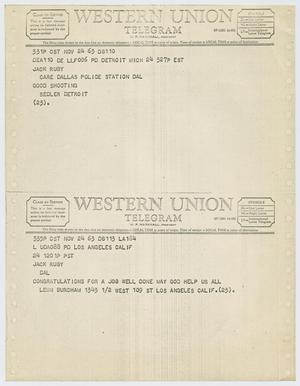 [Telegrams to Jack Ruby from Leon Burcham and anonymous, November 24, 1963 #2]