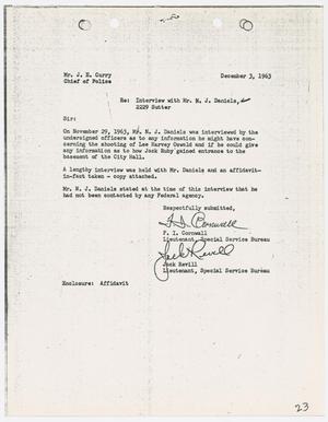 [Report from F. I. Cornwall to Chief J. E. Curry, December 3, 1963]