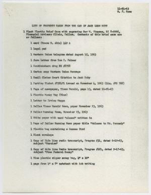 [List of Jack Ruby's Confiscated Property by G. L. Rose, November 24, 1963 #3]