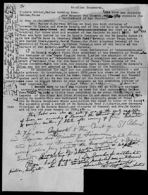 Primary view of object titled 'Draft of letter to Allan Duckworth from Adina de Zavala'.