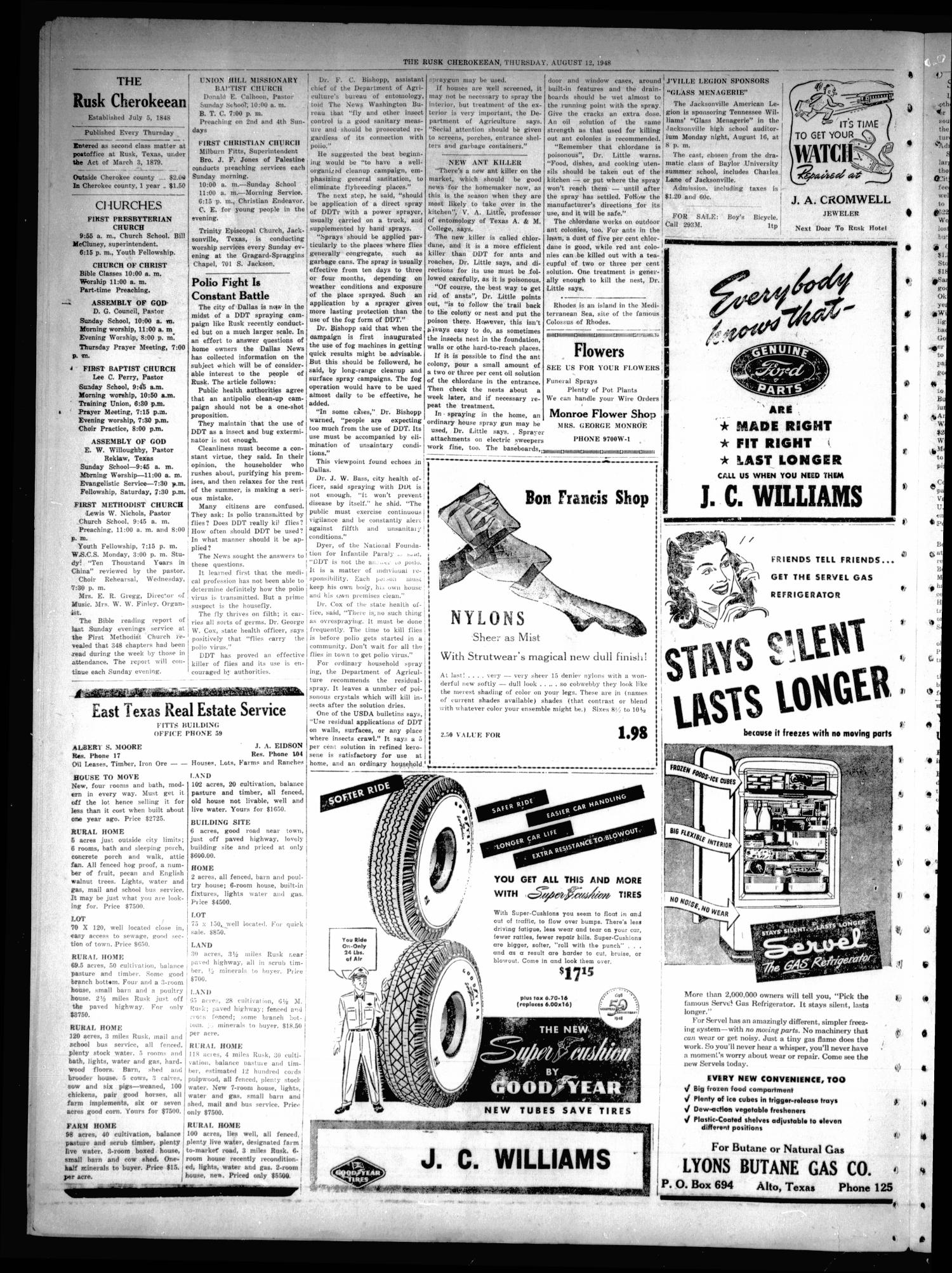 The Rusk Cherokeean (Rusk, Tex.), Vol. 101, No. 6, Ed. 1 Thursday, August 12, 1948
                                                
                                                    [Sequence #]: 4 of 8
                                                