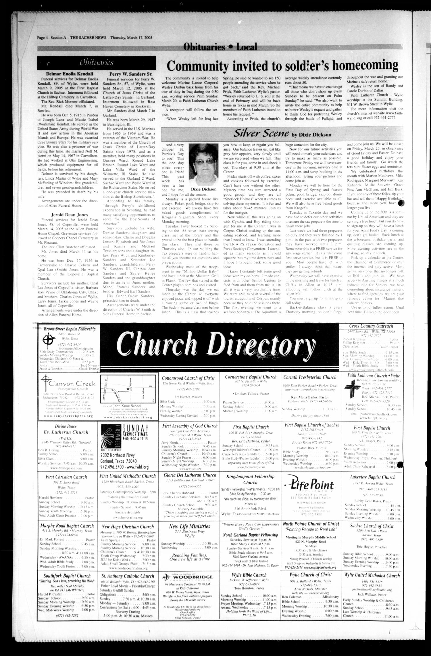 The Sachse News (Sachse, Tex.), Vol. 1, No. 7, Ed. 1 Thursday, March 17, 2005
                                                
                                                    [Sequence #]: 4 of 24
                                                