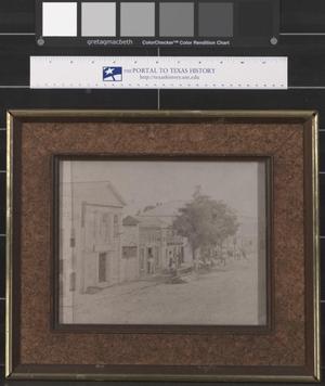 [Framed Drawing of one side of the Courthouse Square in Palestine, Texas]