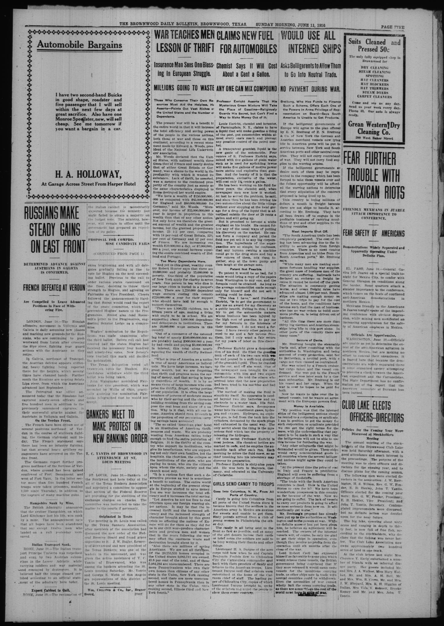 The Daily Bulletin (Brownwood, Tex.), Vol. 15, No. 204, Ed. 1 Sunday, June 11, 1916
                                                
                                                    [Sequence #]: 5 of 20
                                                