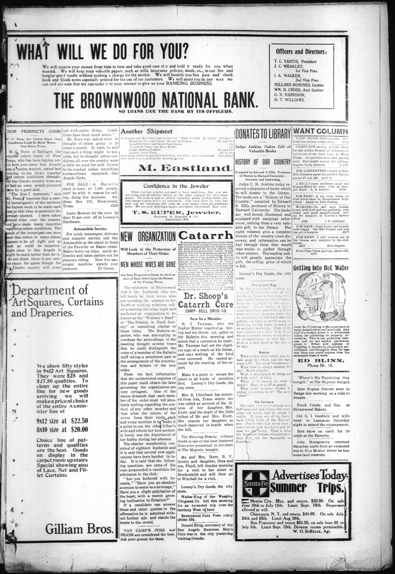 Daily Bulletin. (Brownwood, Tex.), Vol. 7, No. 215, Ed. 1 Monday, June 24, 1907
                                                
                                                    [Sequence #]: 5 of 7
                                                