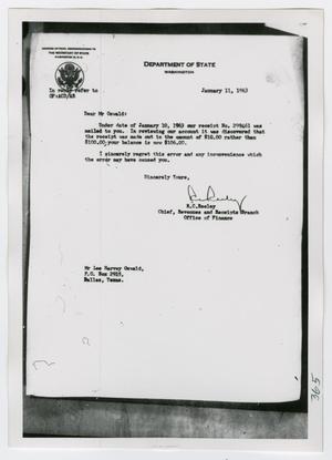 [Photograph of Letter from Department of State]