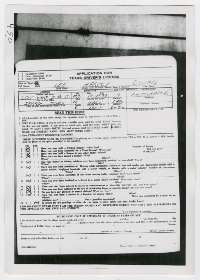 Primary view of object titled '[Photograph of Application for Driver's License]'.
