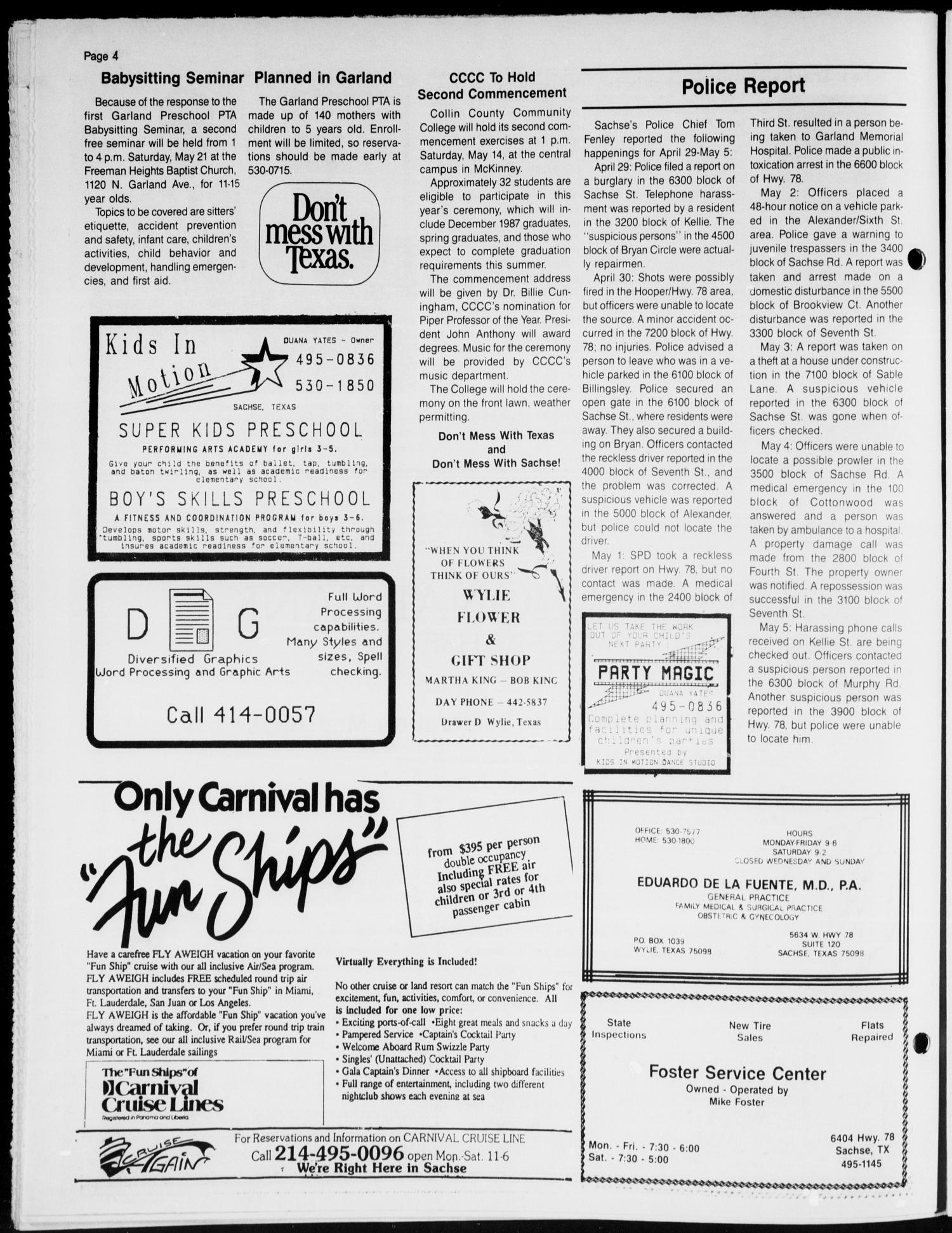 The Sentinel (Sachse, Tex.), Vol. 13, No. 19, Ed. 1 Wednesday, May 11, 1988
                                                
                                                    [Sequence #]: 4 of 16
                                                