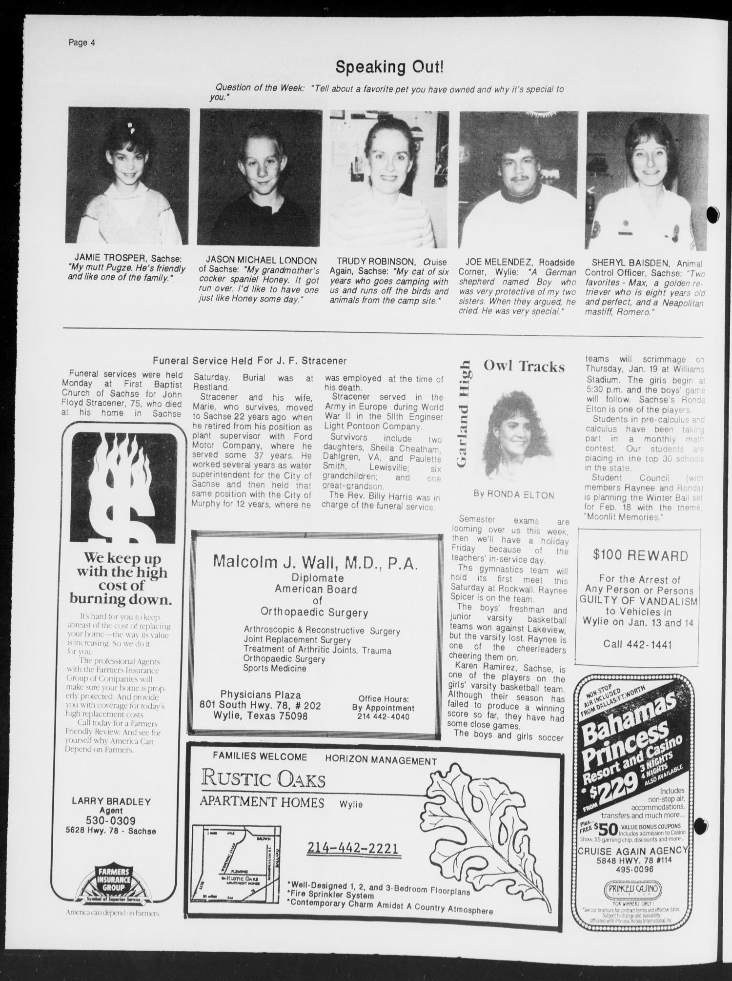 The Sachse Sentinel (Sachse, Tex.), Vol. 14, No. 3, Ed. 1 Wednesday, January 18, 1989
                                                
                                                    [Sequence #]: 4 of 16
                                                
