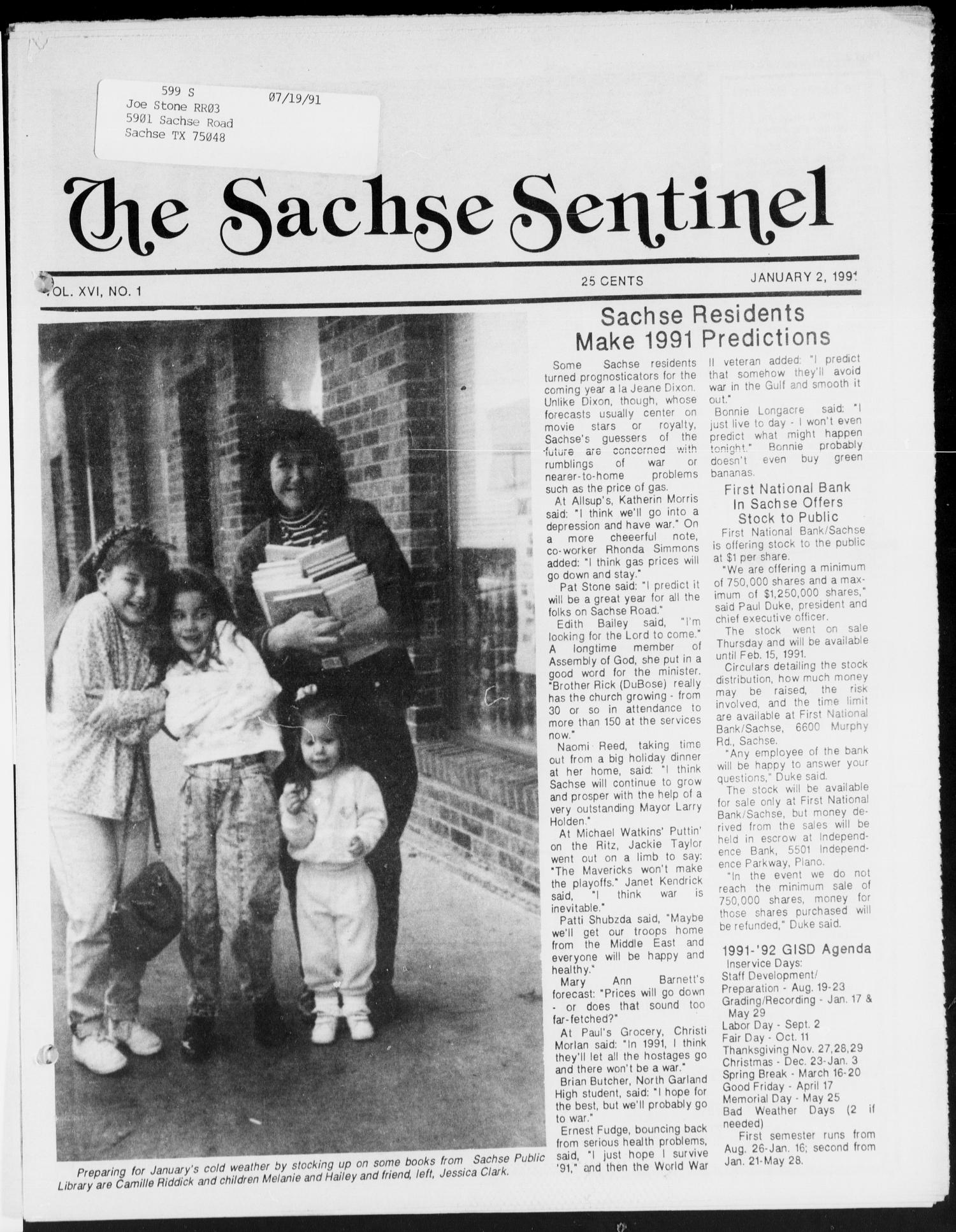 The Sachse Sentinel (Sachse, Tex.), Vol. 16, No. 1, Ed. 1 Wednesday, January 2, 1991
                                                
                                                    [Sequence #]: 1 of 12
                                                