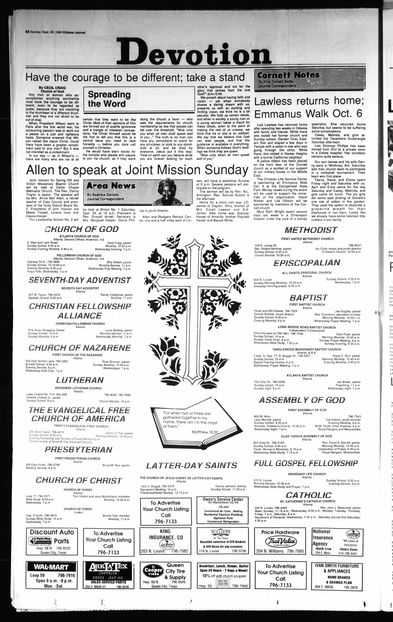 Citizens Journal (Atlanta, Tex.), Vol. 112, No. 38, Ed. 1 Sunday, September 30, 1990
                                                
                                                    [Sequence #]: 8 of 12
                                                
