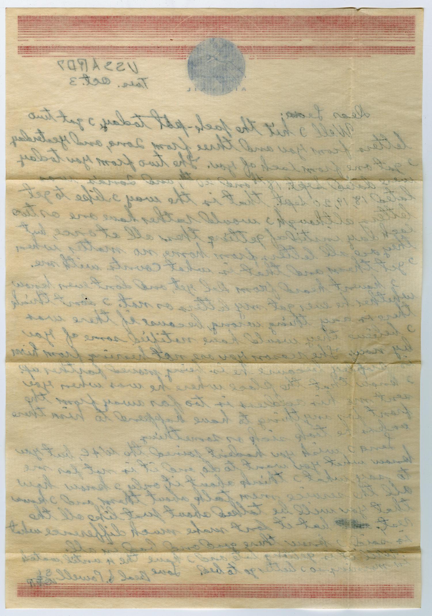 [Letter from Beal S. Powell to Lena Lawson, October 3, 1944]
                                                
                                                    [Sequence #]: 2 of 4
                                                