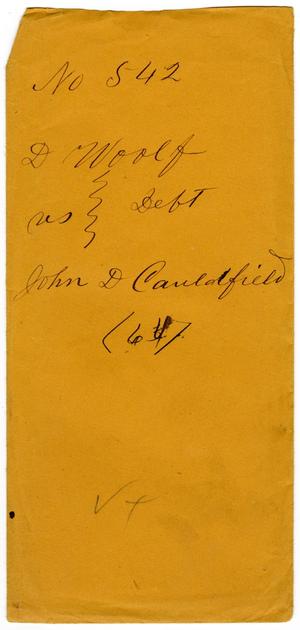 Primary view of object titled 'Documents pertaining to the case of D. Wolf vs. John D. Colefield, cause no. 542, 1868'.