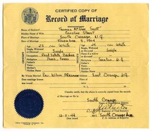 [Certified copy of Record of Marriage for Tom and Carolyn Scott]