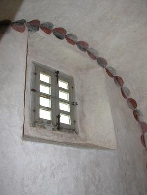 Detail of window and decorative painting at Mission Concepción