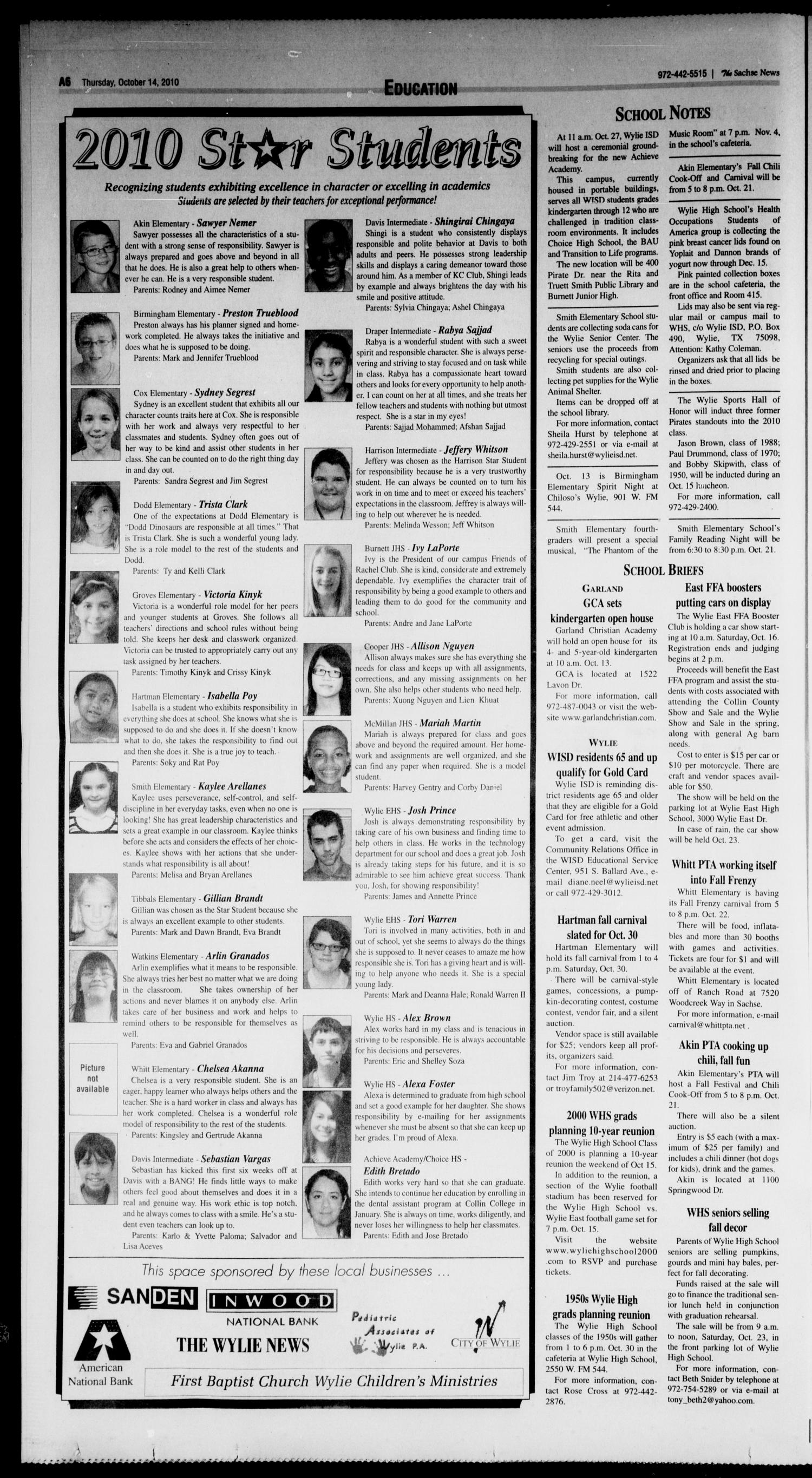 The Sachse News (Sachse, Tex.), Vol. 6, No. 38, Ed. 1 Thursday, October 14, 2010
                                                
                                                    [Sequence #]: 6 of 28
                                                