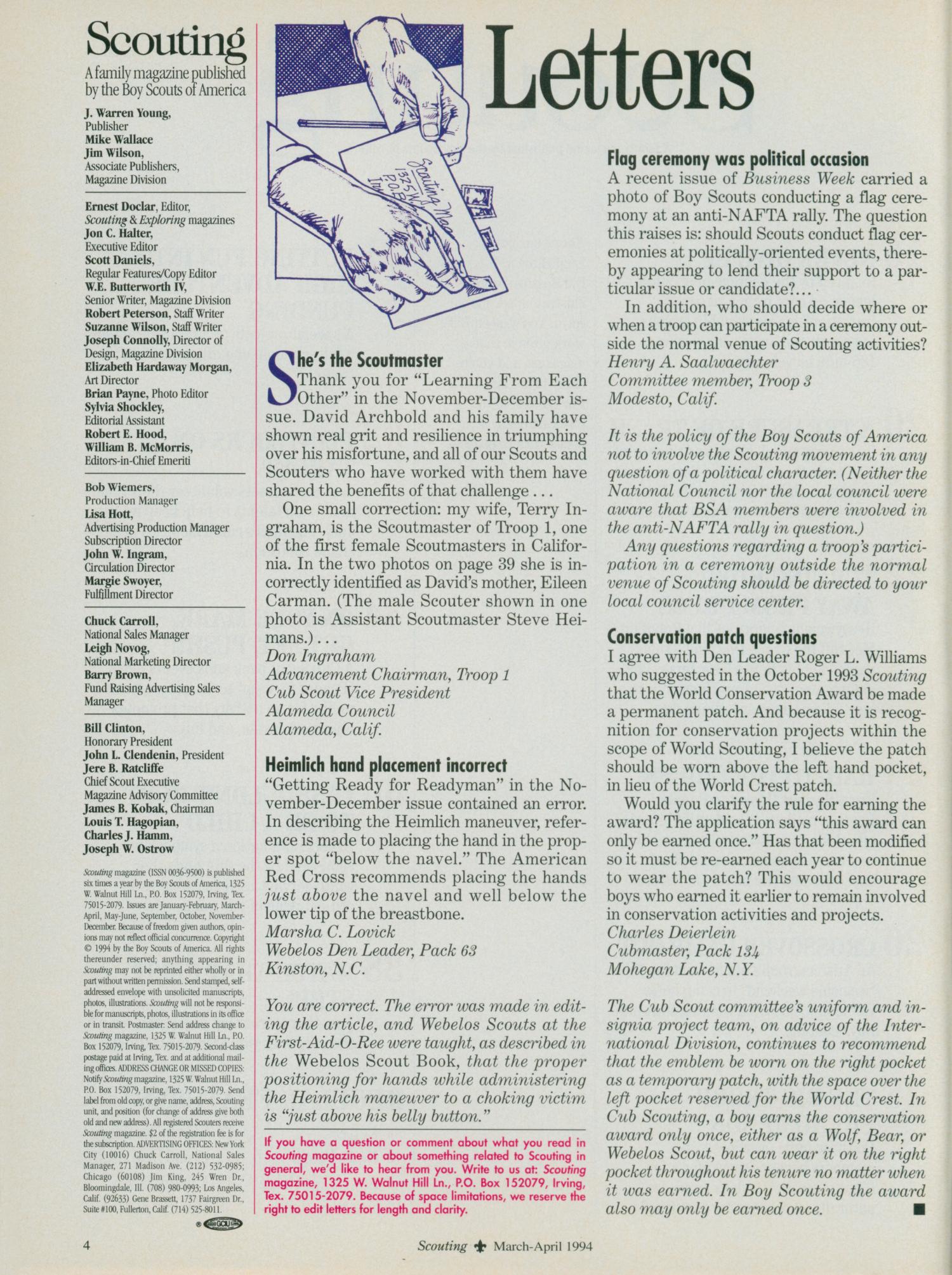 Scouting, Volume 82, Number 2, March-April 1994
                                                
                                                    4
                                                