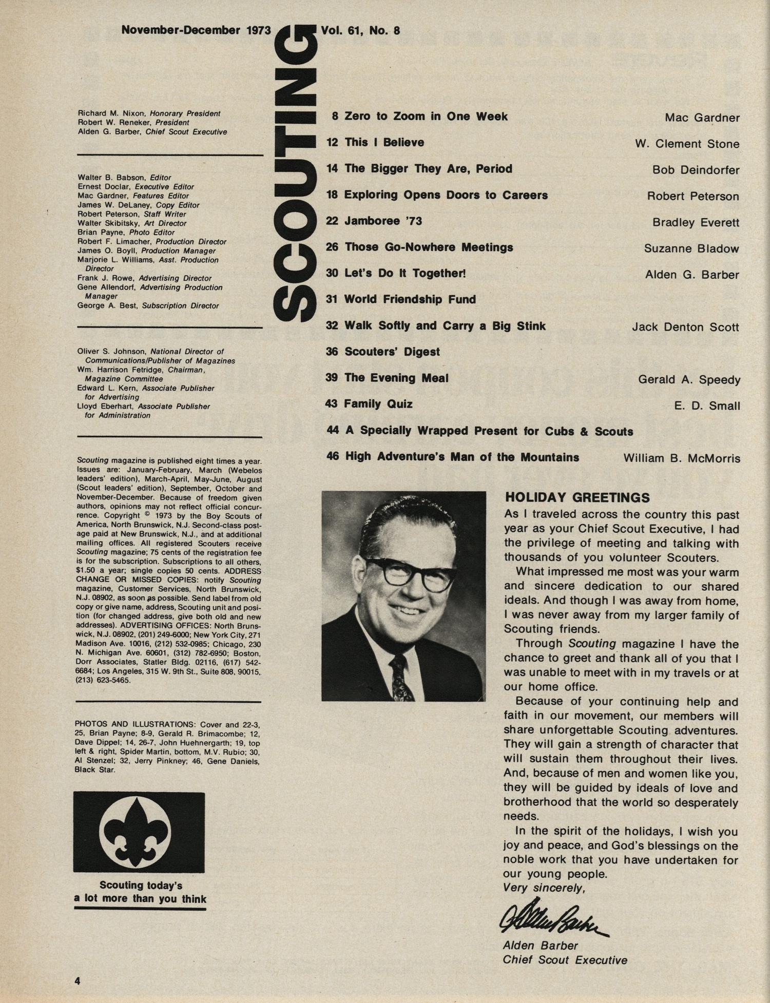 Scouting, Volume 61, Number 8, November-December 1973
                                                
                                                    4
                                                
