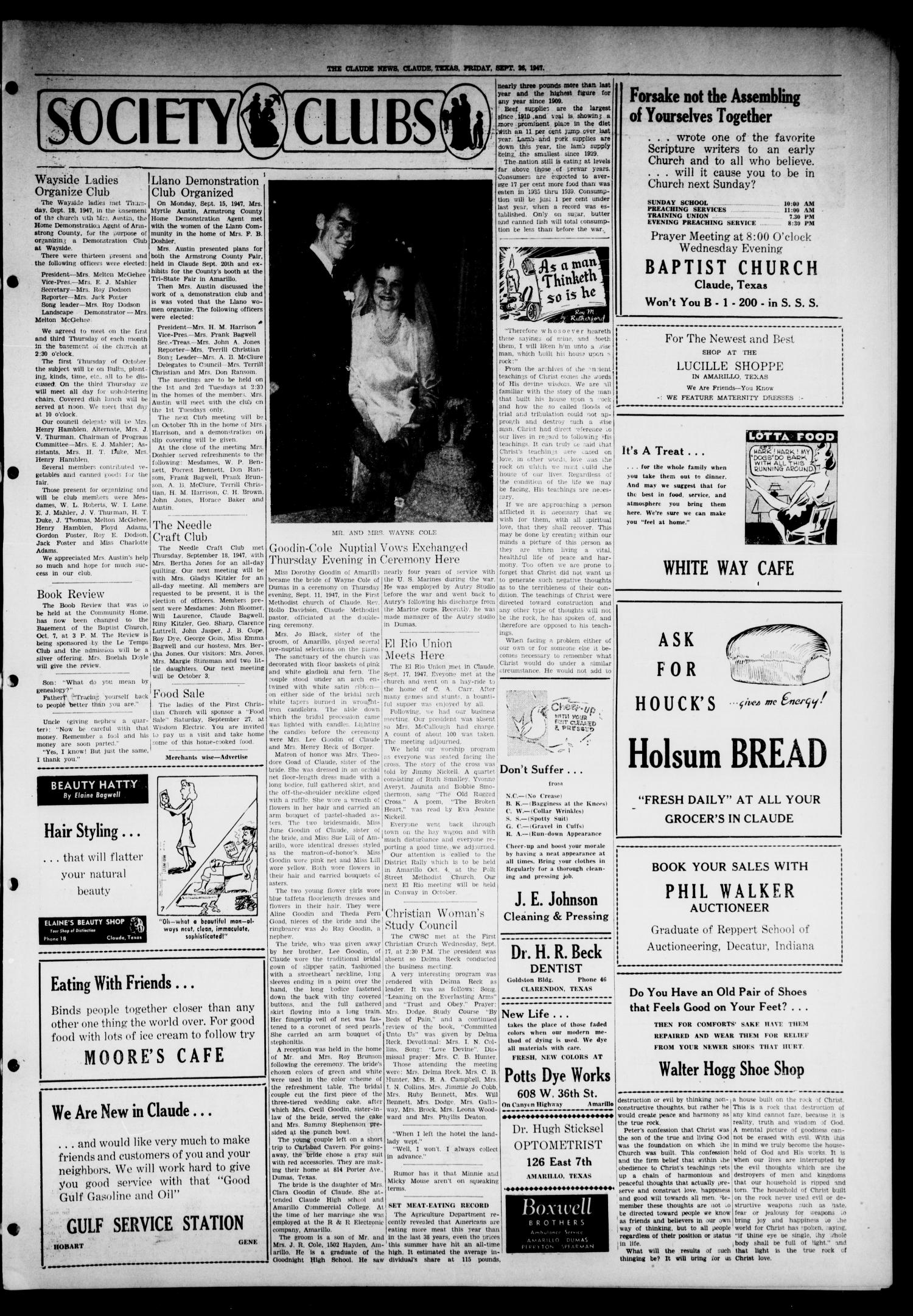 Claude News (Claude, Tex.), Vol. 57, No. 3, Ed. 1 Friday, September 26, 1947
                                                
                                                    [Sequence #]: 3 of 6
                                                