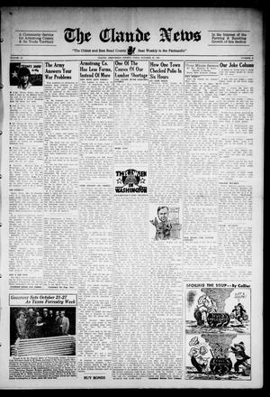 Primary view of object titled 'Claude News (Claude, Tex.), Vol. 55, No. 8, Ed. 1 Friday, October 26, 1945'.