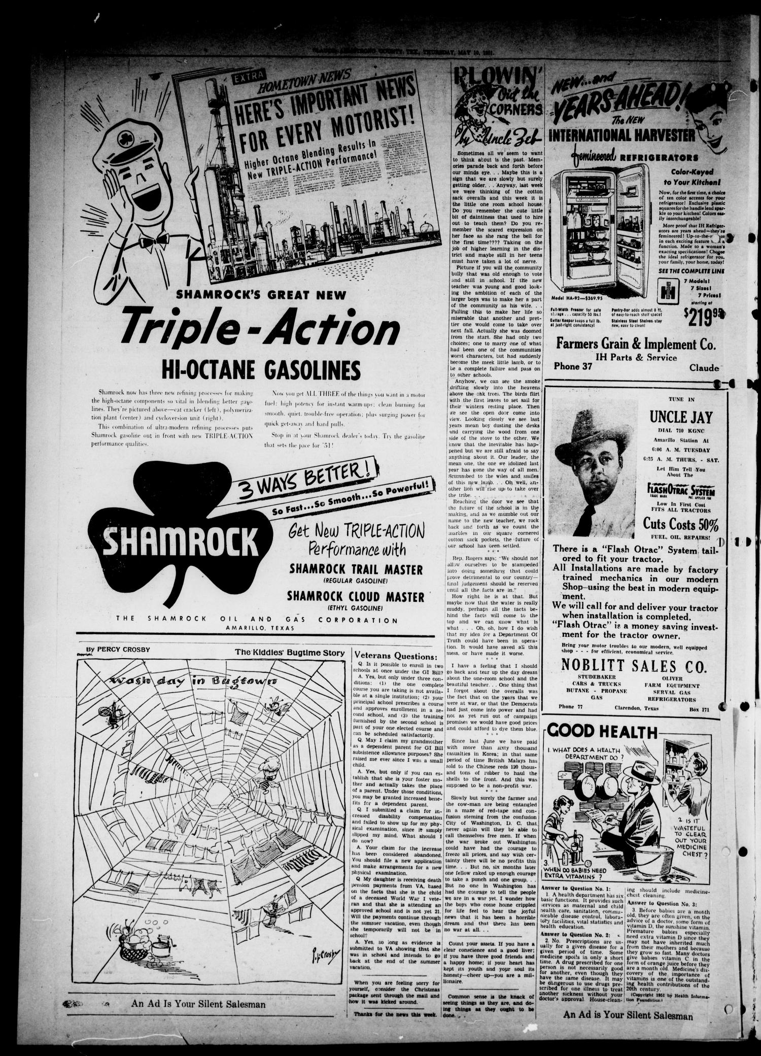 Claude News (Claude, Tex.), Vol. 60, No. 36, Ed. 1 Thursday, May 10, 1951
                                                
                                                    [Sequence #]: 4 of 18
                                                