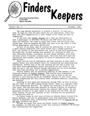 Primary view of object titled 'Finders Keepers, Volume 1, Number 3, December 1984'.
