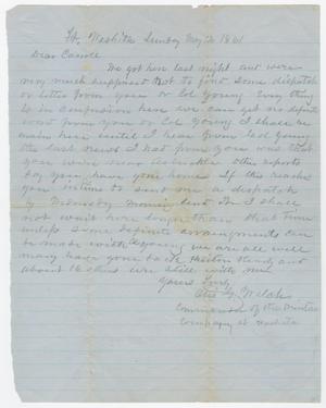 Primary view of object titled '[Letter from Otis G. Welch to Joseph A. Carroll, May 12, 1861]'.