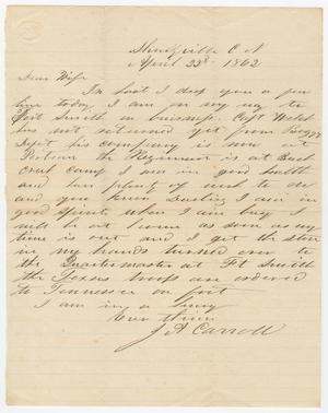 Primary view of object titled '[Letter from Joseph A. Carroll to Celia Carroll, April 22, 1862]'.