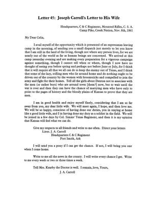 [Transcript of letter from Joseph A. Carroll to Celia Carroll, November 8, 1861]