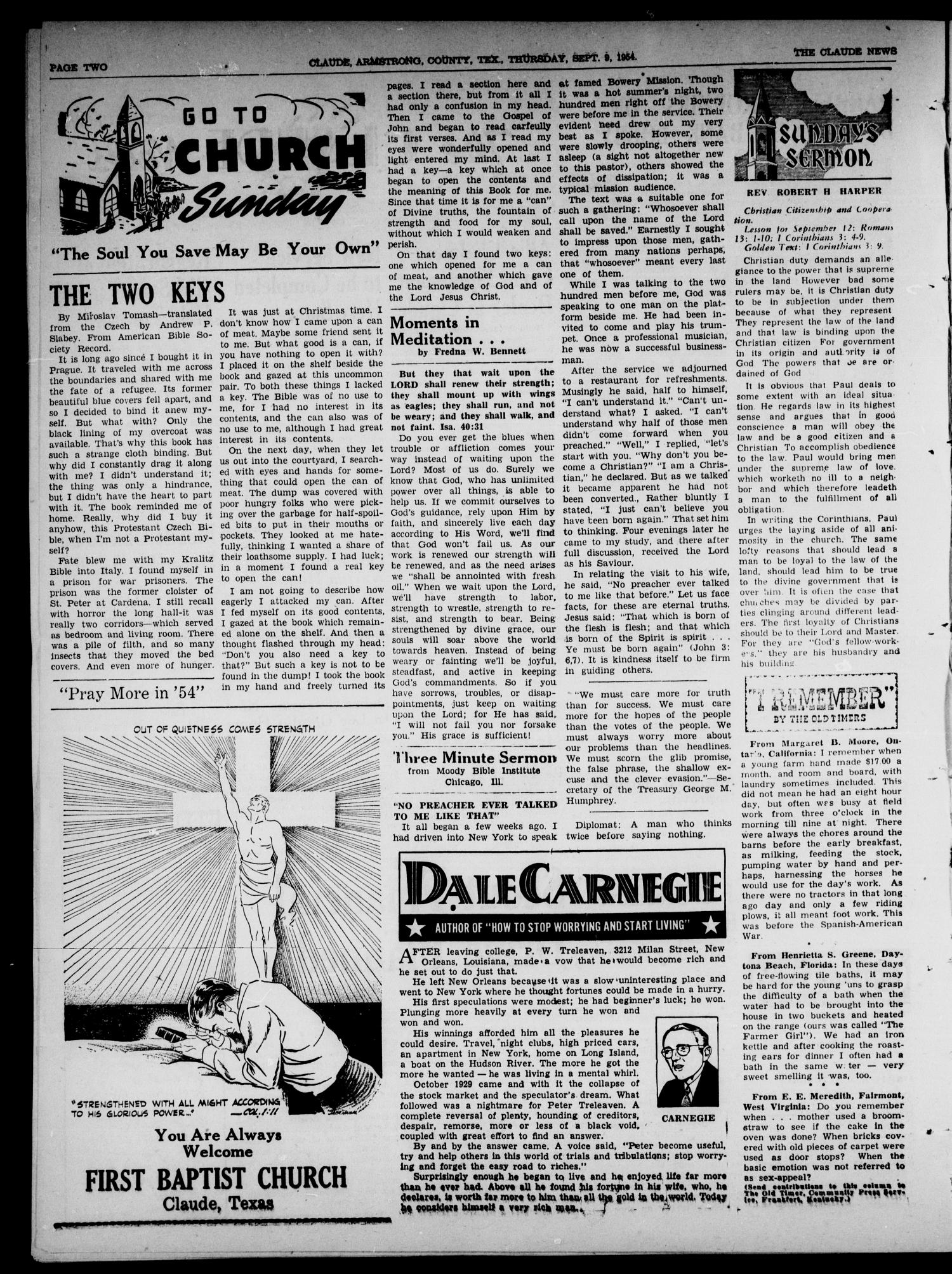 Claude News (Claude, Tex.), Vol. 65, No. 2, Ed. 1 Thursday, September 9, 1954
                                                
                                                    [Sequence #]: 2 of 16
                                                