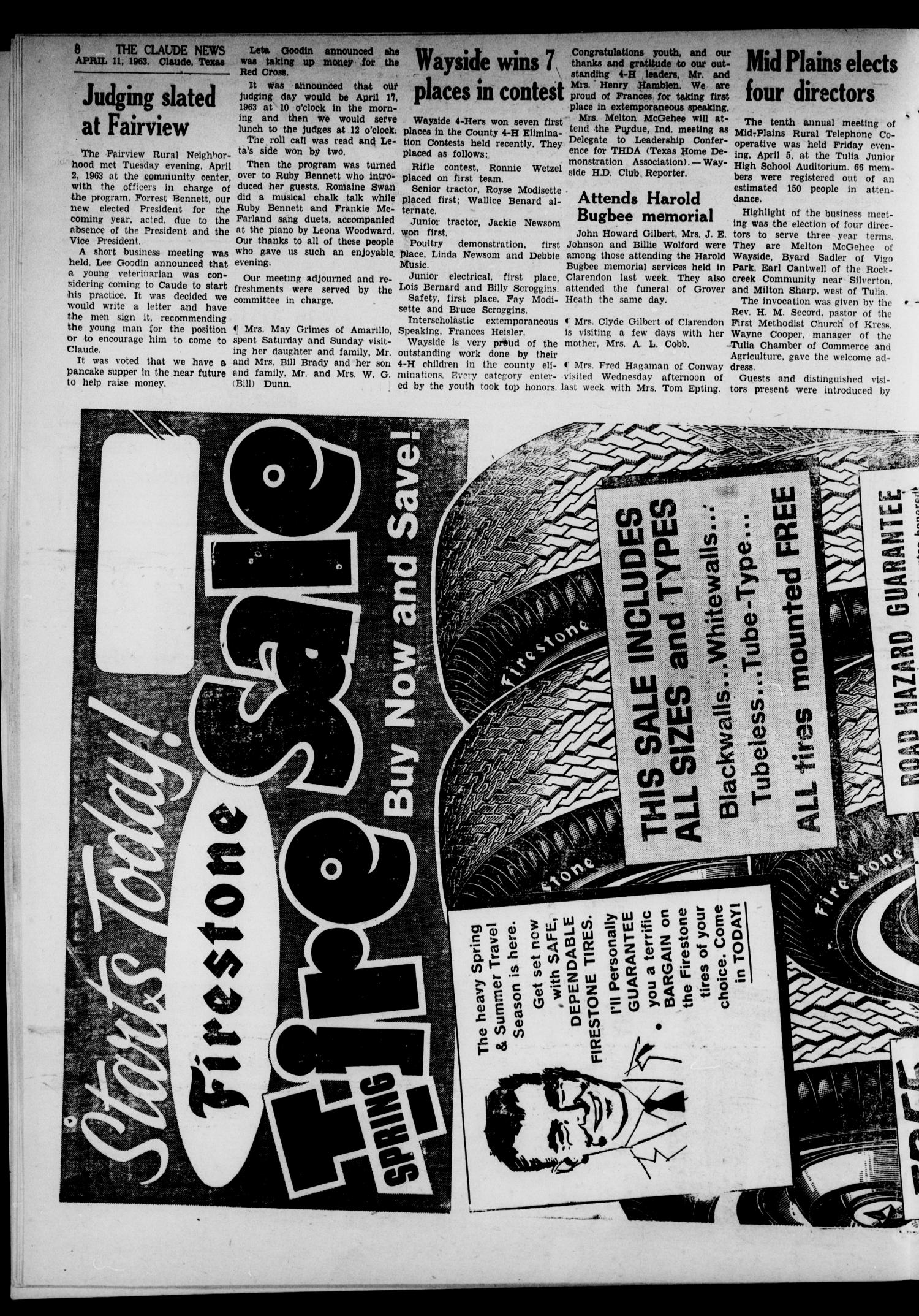 Claude News (Claude, Tex.), Vol. 73, No. 34, Ed. 1 Thursday, April 11, 1963
                                                
                                                    [Sequence #]: 8 of 16
                                                