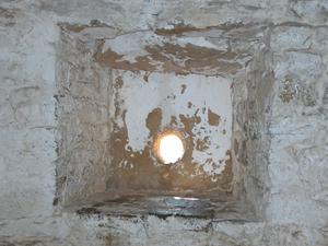 Inside of defensive dome tower at Mission San José, loophole detail