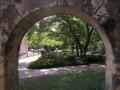 Thumbnail image of item number 1 in: 'Grounds of the Alamo through an archway'.