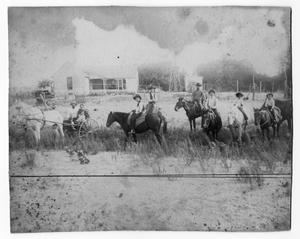 Primary view of object titled 'Men on Horseback and Family in Buggy'.