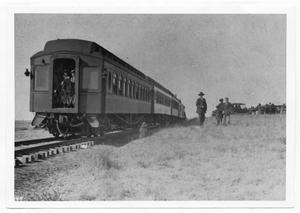 Primary view of object titled 'Train, People, and Old Cars'.