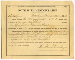 Primary view of object titled '[Lien for purchase of land by L.H. Stuckey to George Burkhart, March 15, 1881]'.