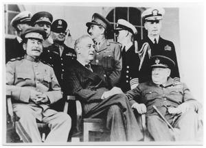 Primary view of object titled 'Joseph Stalin, Winston Churchill and Franklin D. Roosevelt at the Tehran Conference'.