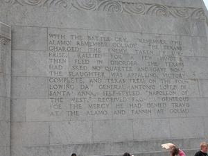 Engraved frieze on the San Jacinto Monument, With the Battle Cry