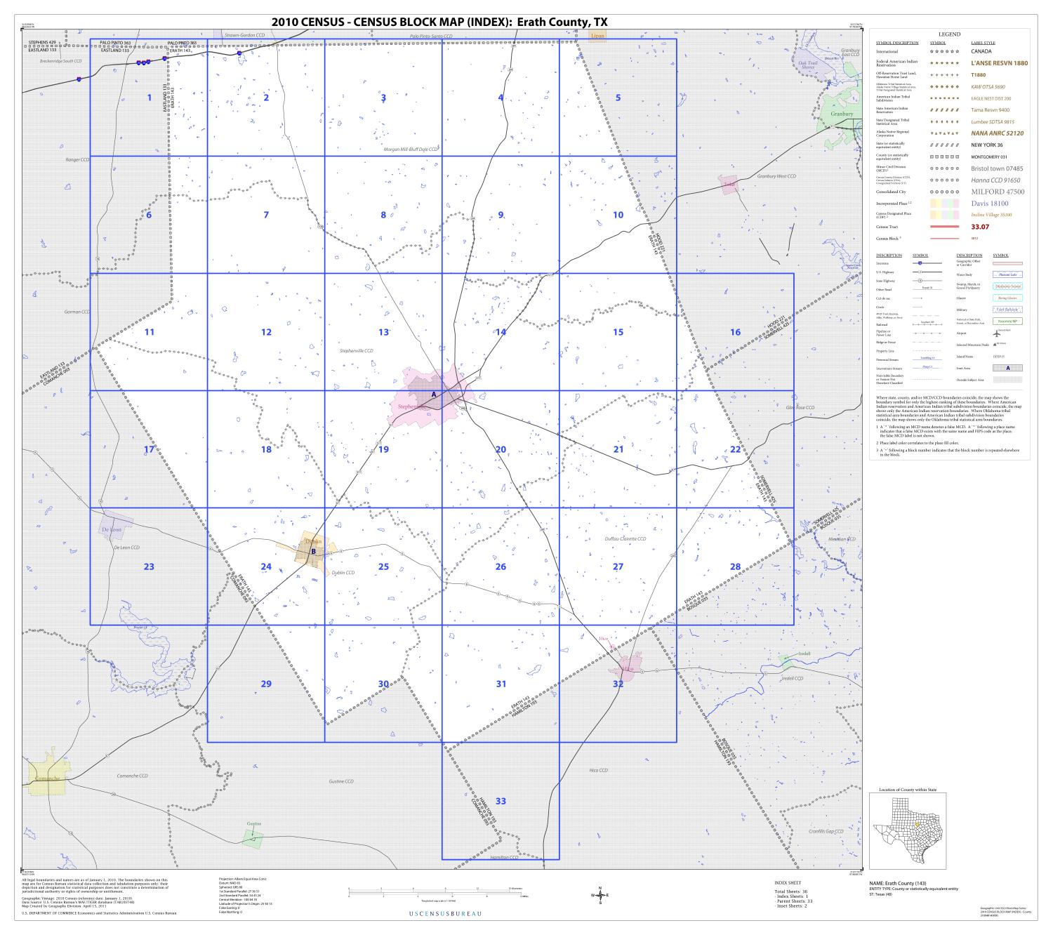 2010 Census County Block Map Erath County Index Side 1 Of 1 The