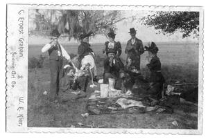 Cabinet Card - 4 Men, 6 Ladies at Picnic. Ochiltree Collection.