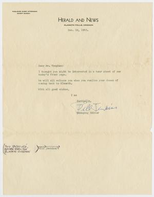 Primary view of object titled '[Letter from Bill Jenkins to Jack Vaughan, December 10, 1953]'.