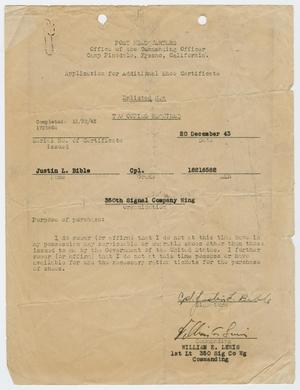 Primary view of object titled '[Application for Additional Shoe Certificate]'.