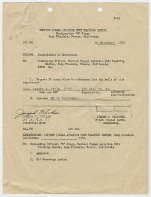 Primary view of object titled '[Cancellation of Enrollment]'.