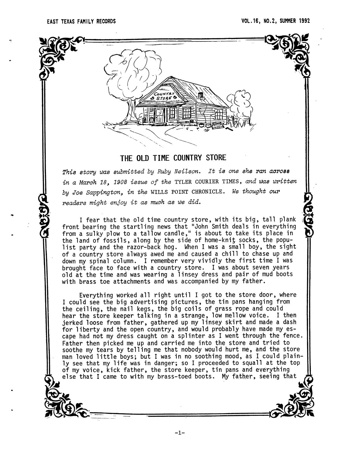 East Texas Family Records, Volume 16, Number 2, Summer 1992
                                                
                                                    1
                                                