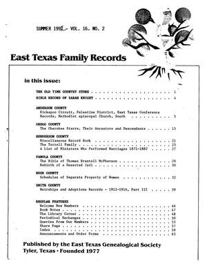 Primary view of East Texas Family Records, Volume 16, Number 2, Summer 1992