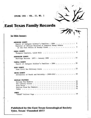 Primary view of object titled 'East Texas Family Records, Volume 15, Number 1, Spring 1991'.